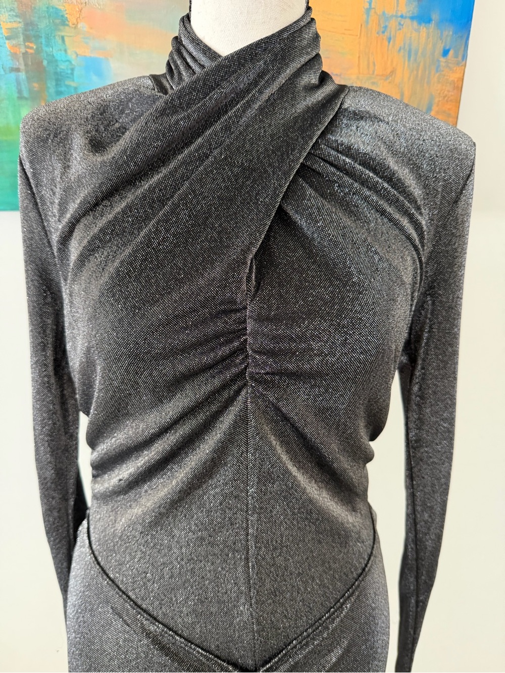 All Saints Silver Metallic Ayla High Neck Maxi Modern Party Dress 6 - Picture 6 of 14
